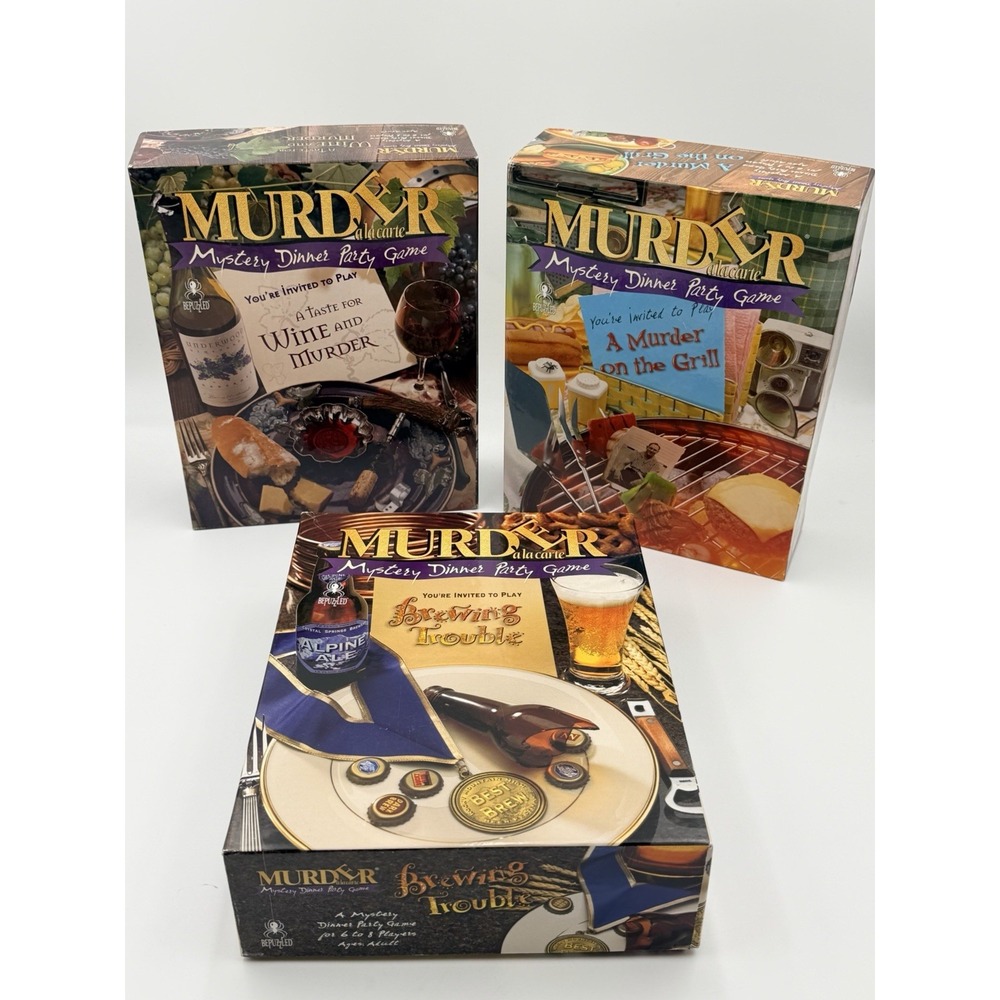 Vintage BePuzzled Murder Mystery Party Game Lot 3 Cassette Dinner Games Wine